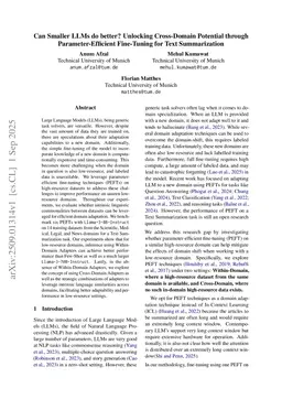 Can Smaller LLMs do better? Unlocking Cross-Domain Potential through Parameter-Efficient Fine-Tuning for Text Summarization