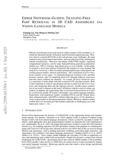 Error Notebook-Guided, Training-Free Part Retrieval in 3D CAD Assemblies via Vision-Language Models