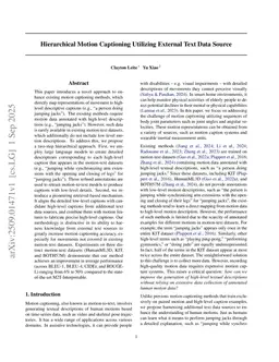 Hierarchical Motion Captioning Utilizing External Text Data Source
