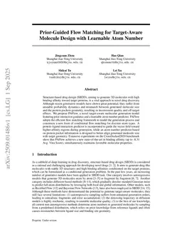 Prior-Guided Flow Matching for Target-Aware Molecule Design with Learnable Atom Number