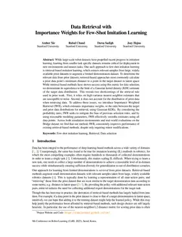 Data Retrieval with Importance Weights for Few-Shot Imitation Learning