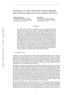 Learning to Ask: Decision Transformers for Adaptive Quantitative Group Testing