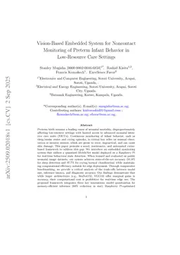 Vision-Based Embedded System for Noncontact Monitoring of Preterm Infant Behavior in Low-Resource Care Settings