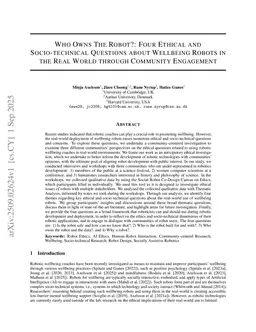 Who Owns The Robot?: Four Ethical and Socio-technical Questions about Wellbeing Robots in the Real World through Community Engagement