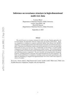 Inference on covariance structure in high-dimensional multi-view data