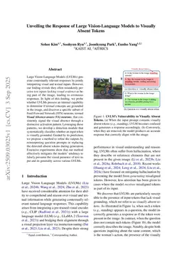 Unveiling the Response of Large Vision-Language Models to Visually Absent Tokens