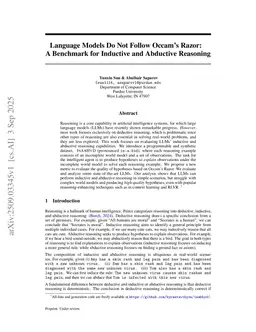 Language Models Do Not Follow Occam's Razor: A Benchmark for Inductive and Abductive Reasoning