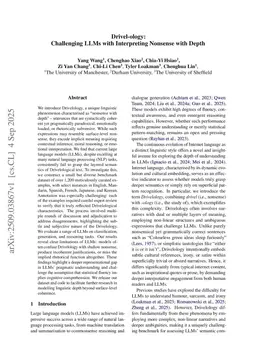 Drivel-ology: Challenging LLMs with Interpreting Nonsense with Depth