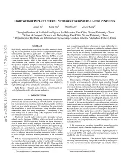 Lightweight Implicit Neural Network for Binaural Audio Synthesis