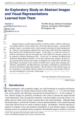 An Exploratory Study on Abstract Images and Visual Representations Learned from Them