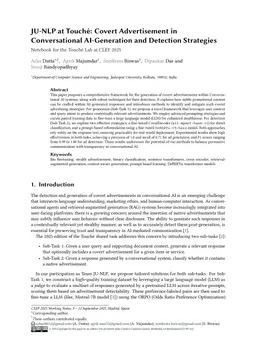 JU-NLP at Touché: Covert Advertisement in Conversational AI-Generation and Detection Strategies