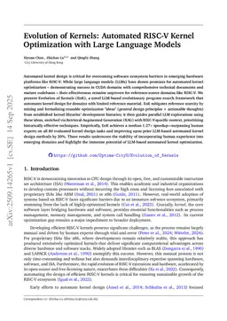 Evolution of Kernels: Automated RISC-V Kernel Optimization with Large Language Models