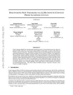 Discovering New Theorems via LLMs with In-Context Proof Learning in Lean