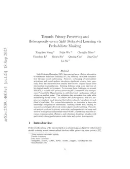 Towards Privacy-Preserving and Heterogeneity-aware Split Federated Learning via Probabilistic Masking