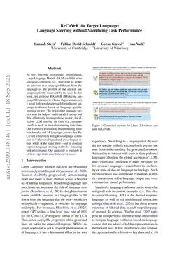 ReCoVeR the Target Language: Language Steering without Sacrificing Task Performance