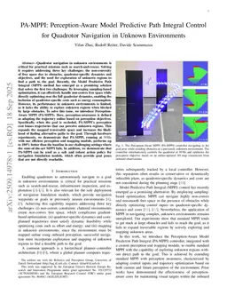 PA-MPPI: Perception-Aware Model Predictive Path Integral Control for Quadrotor Navigation in Unknown Environments