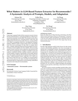 What Matters in LLM-Based Feature Extractor for Recommender? A Systematic Analysis of Prompts, Models, and Adaptation