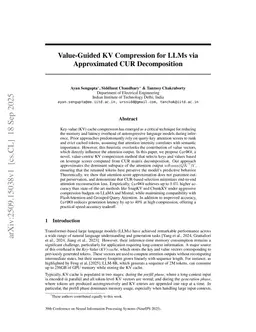 Value-Guided KV Compression for LLMs via Approximated CUR Decomposition