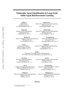 Vulnerable Agent Identification in Large-Scale Multi-Agent Reinforcement Learning