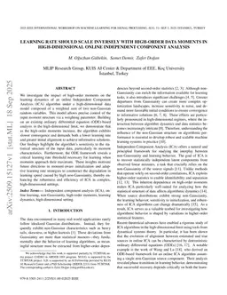 Learning Rate Should Scale Inversely with High-Order Data Moments in High-Dimensional Online Independent Component Analysis