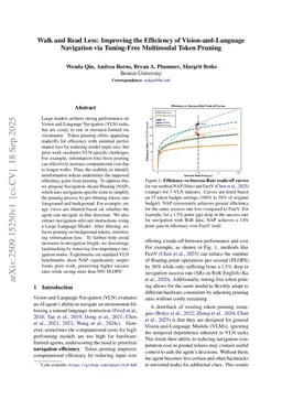 Walk and Read Less: Improving the Efficiency of Vision-and-Language Navigation via Tuning-Free Multimodal Token Pruning