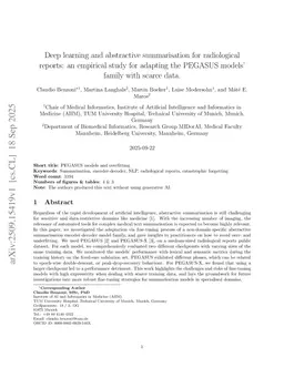 Deep learning and abstractive summarisation for radiological reports: an empirical study for adapting the PEGASUS models' family with scarce data