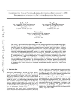 Incorporating Visual Cortical Lateral Connection Properties into CNN: Recurrent Activation and Excitatory-Inhibitory Separation