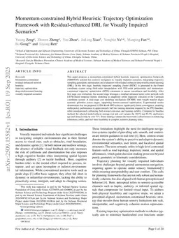 Momentum-constrained Hybrid Heuristic Trajectory Optimization Framework with Residual-enhanced DRL for Visually Impaired Scenarios