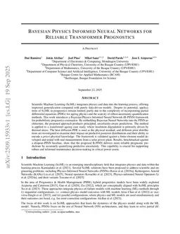 Bayesian Physics Informed Neural Networks for Reliable Transformer Prognostics