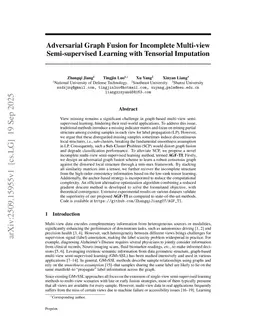 Adversarial Graph Fusion for Incomplete Multi-view Semi-supervised Learning with Tensorial Imputation