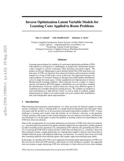 Inverse Optimization Latent Variable Models for Learning Costs Applied to Route Problems