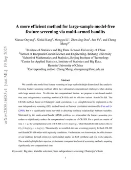 A more efficient method for large-sample model-free feature screening via multi-armed bandits