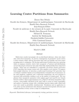 Learning Centre Partitions from Summaries
