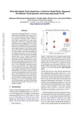 When Big Models Train Small Ones: Label-Free Model Parity Alignment for Efficient Visual Question Answering using Small VLMs