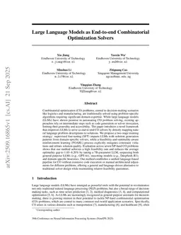 Large Language Models as End-to-end Combinatorial Optimization Solvers