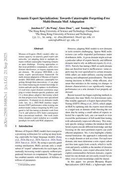 Dynamic Expert Specialization: Towards Catastrophic Forgetting-Free Multi-Domain MoE Adaptation