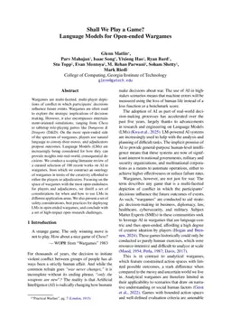 Shall We Play a Game? Language Models for Open-ended Wargames