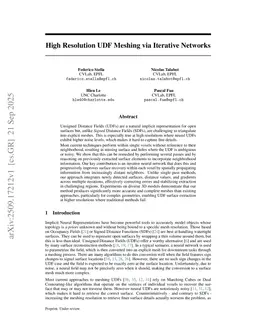 High Resolution UDF Meshing via Iterative Networks
