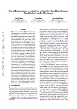 Causal Representation Learning from Multimodal Clinical Records under Non-Random Modality Missingness