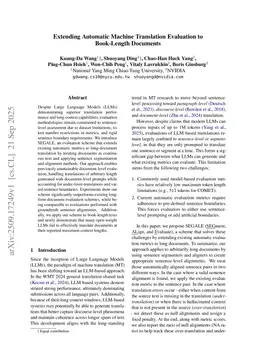 Extending Automatic Machine Translation Evaluation to Book-Length Documents