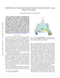 DyDexHandover: Human-like Bimanual Dynamic Dexterous Handover using RGB-only Perception