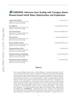 CARINOX: Inference-time Scaling with Category-Aware Reward-based Initial Noise Optimization and Exploration