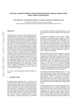 Domain Adaptive Object Detection for Space Applications with Real-Time Constraints