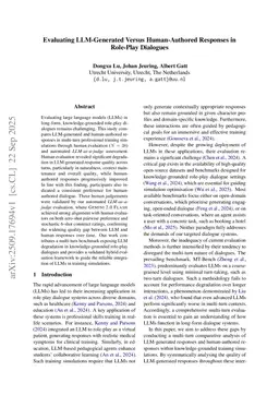 Evaluating LLM-Generated Versus Human-Authored Responses in Role-Play Dialogues