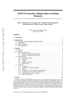 GEM-T: Generative Tabular Data via Fitting Moments