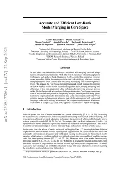 Accurate and Efficient Low-Rank Model Merging in Core Space
