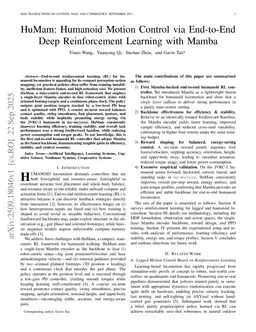HuMam: Humanoid Motion Control via End-to-End Deep Reinforcement Learning with Mamba