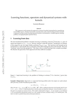 Learning functions, operators and dynamical systems with kernels