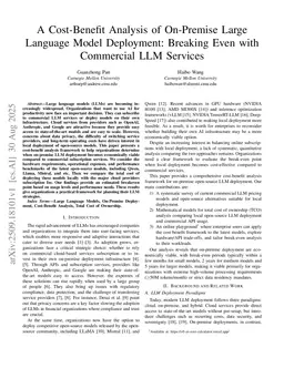 A Cost-Benefit Analysis of On-Premise Large Language Model Deployment: Breaking Even with Commercial LLM Services