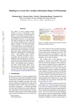 Thinking in a Crowd: How Auxiliary Information Shapes LLM Reasoning